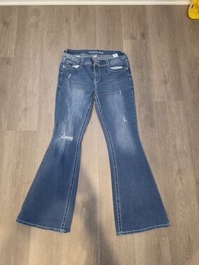 Gemma Rae Mid-Blue Flared Jeans with Distressed Detail
